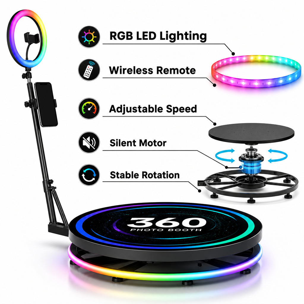 360 Photo Booth Machine with R - Photography Lighting Kit Rental recension och pris